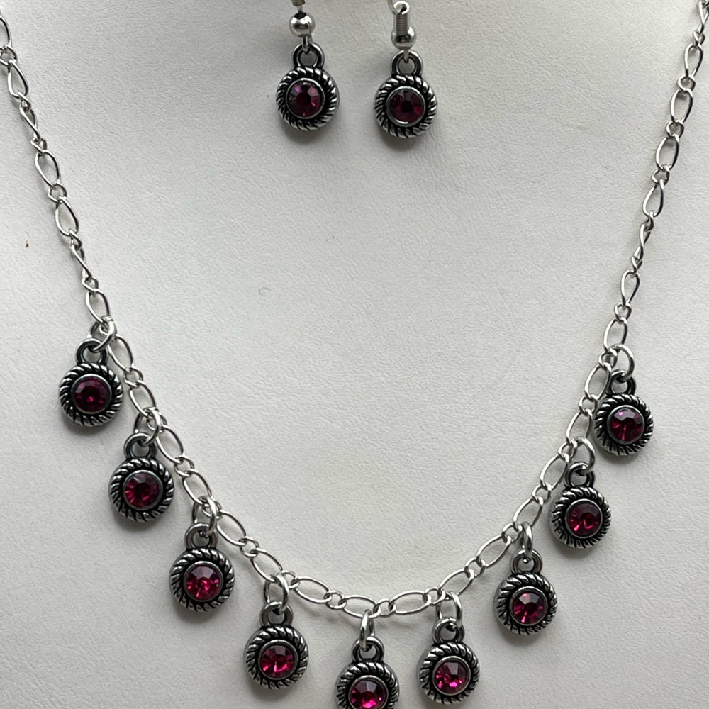 Elegant Silver and Red Jewelry Set